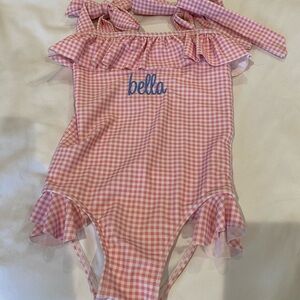 Charming Pink Checkered Kids Swimwear